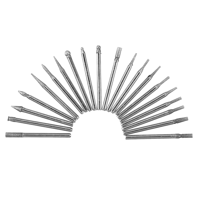 20Pcs 3mm Shank Diamond Grinding Cutting Head Drill Bits Set Kit For Rotary Tool