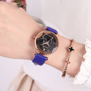 SANDA P231 Women Fashion Star Transparent Dial Leather Band Quartz Watch