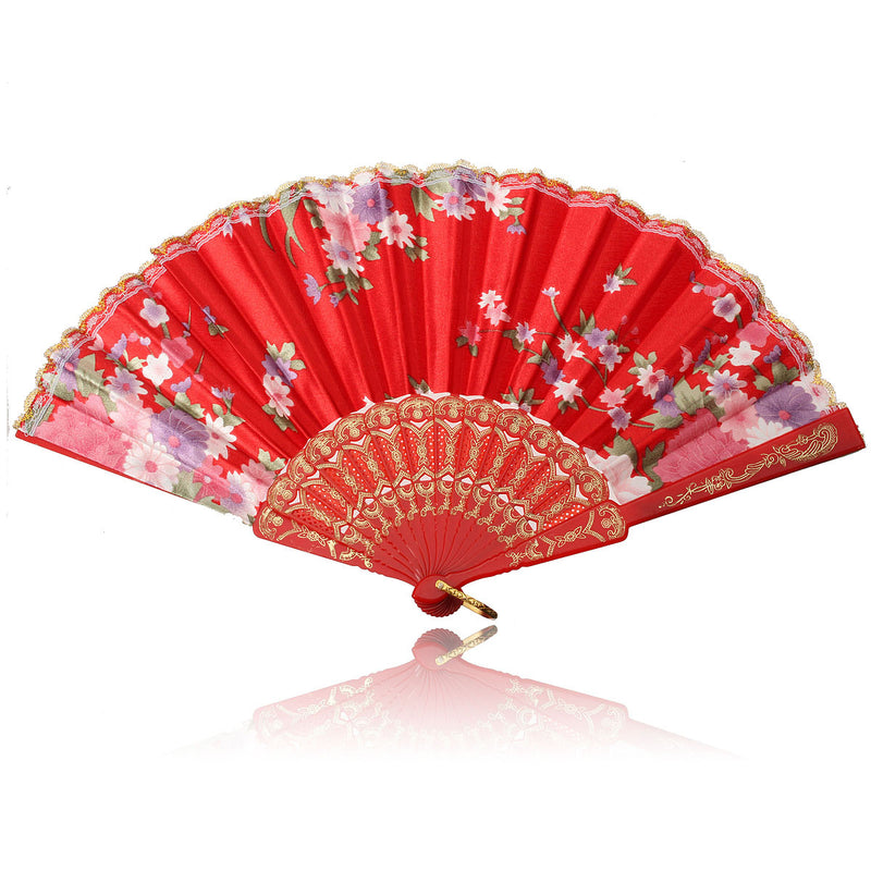Chinese Japanese Lace Silk Folding Hand Held Dance Fan Flower Party Wedding Gift