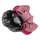 Red White Striped Polyester Double Bowknot Barrette Hair Clip Snood Net