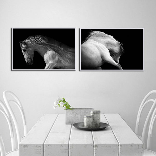 Miico LKKK Hand Painted Combination Decorative Paintings Black And White Horse Wall Art For Home Decoration