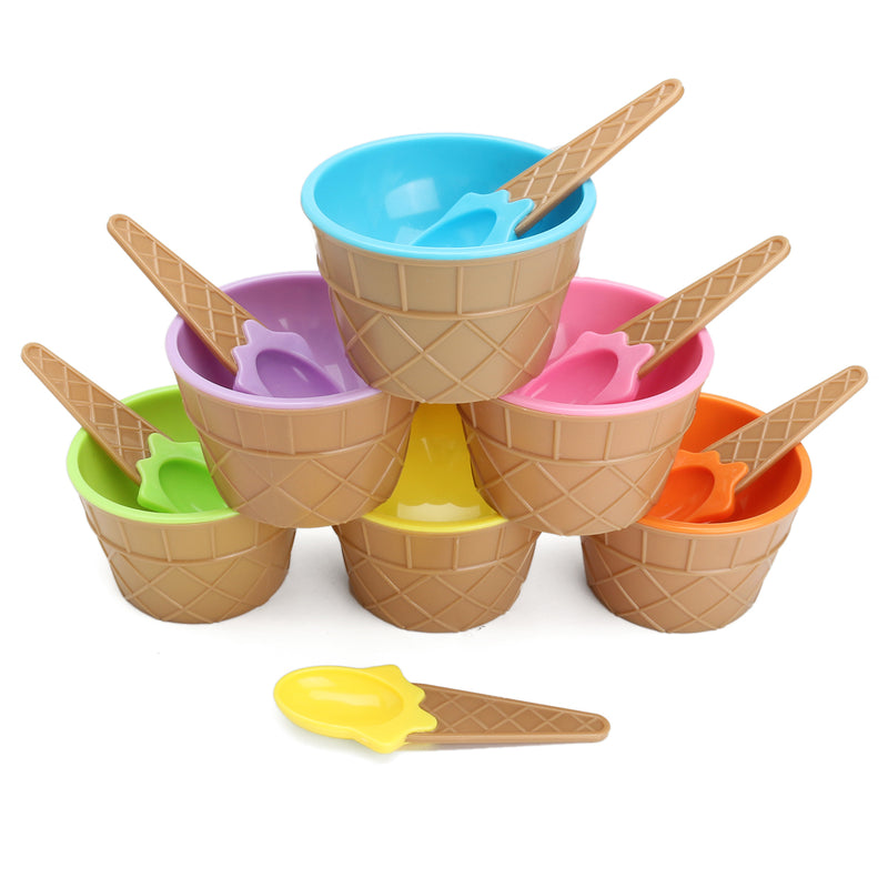 6PCS Children's Plastic Ice Cream Bowls Spoons Set Durable Ice Cream Cup Dessert Bowl