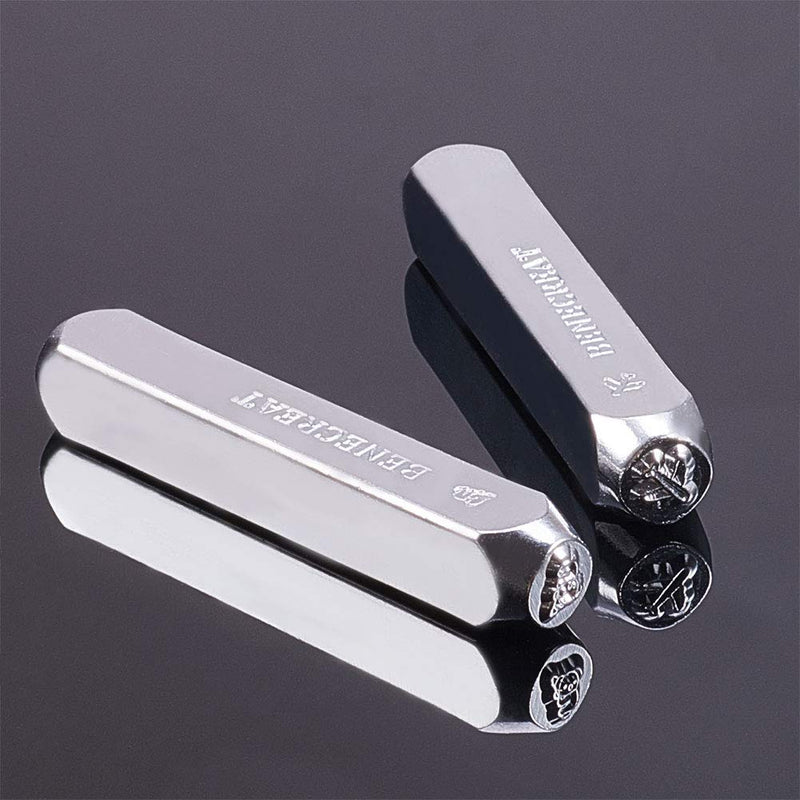 BENECREAT 12 PCS (6mm 1/4") Metal Design Stamps Punch Stamping Tool Electroplated Hard Carbon Steel Tools Stamp/Punch Metal Jewelry Leather Craft Tool