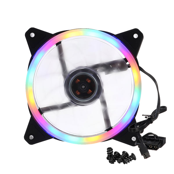 120mm PC Case Fan Computer Ultra Silent Rainbow Lights Cooler Cooling Heatsink