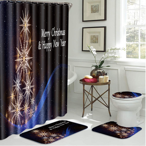 Bathroom Mat Merry Christmas Decoration Style Floor Mat Covered Toilet Lid Shower Curtain