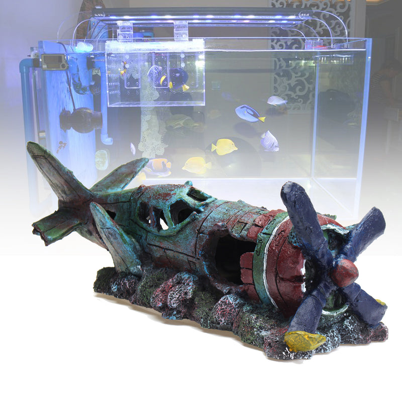 ZANLURE Large Plane Wreck Fish Tank Decoration Resin Aquarium Decorations