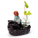 Ceramic Backflow Incense Burner With Glass Hydroponic Bottle Vase House Decorative Ornaments