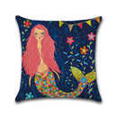 Mermaid Printed Cotton Linen Cushion Cover Square Home Decor Soft Comfortable Pillow Case