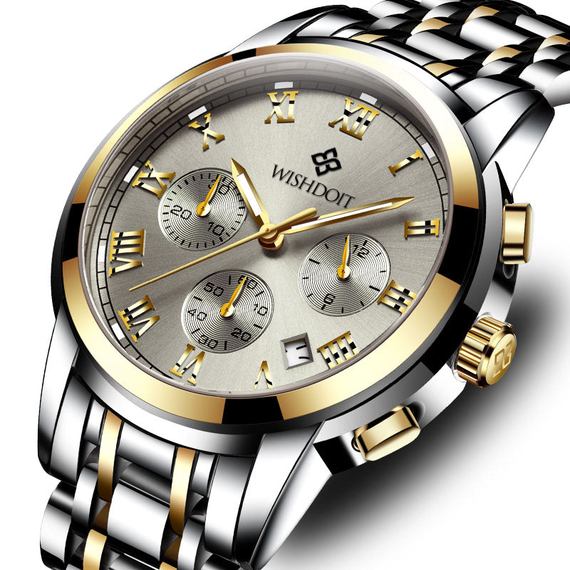 WISHDOIT WSD-016 Men Watch Fashion Chronograph Stainless Steel Strap Wrist Watch