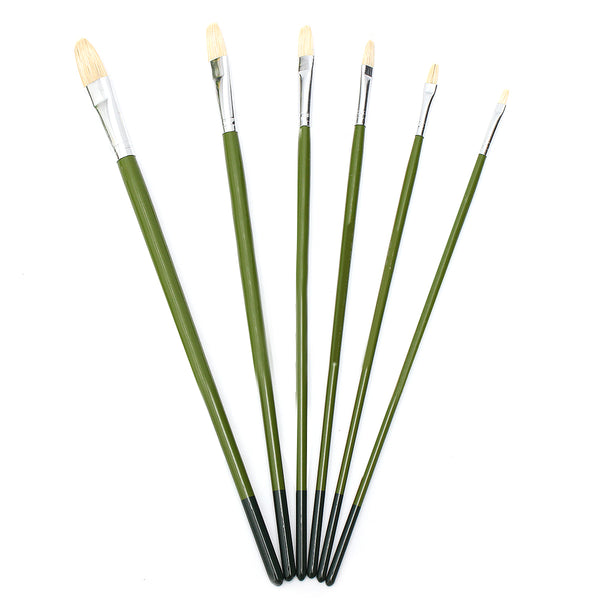 1 Set Green Rod Painting Brush 6 Pcs Paintbrush Long Handle Hair Bristle Painting Brushes Watercolor Oil Acrylic Paint Art Supplies