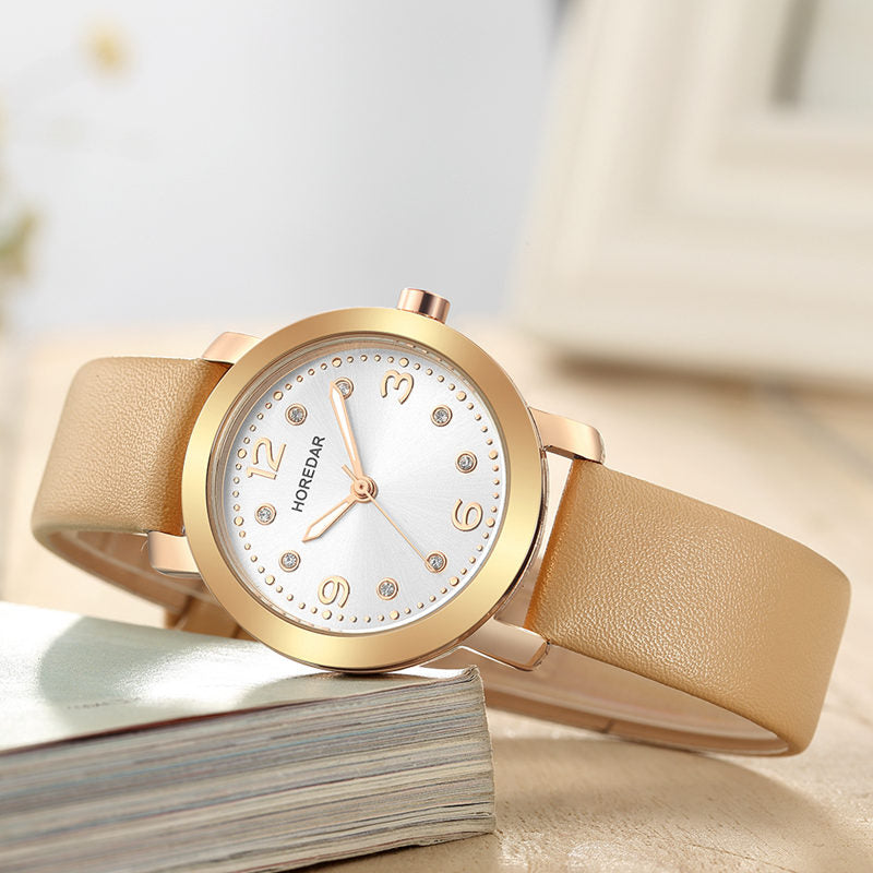 HOREDAR 306 Casual Style Women Wrist Watch Elegant Leather Strap Quartz Watches
