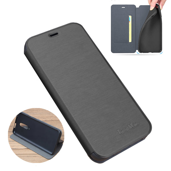 For OnePlus 7 Pro Case Bakeey Flip with Stand Card Slot Full Body Brushed Leather Shockproof Soft Protective Case