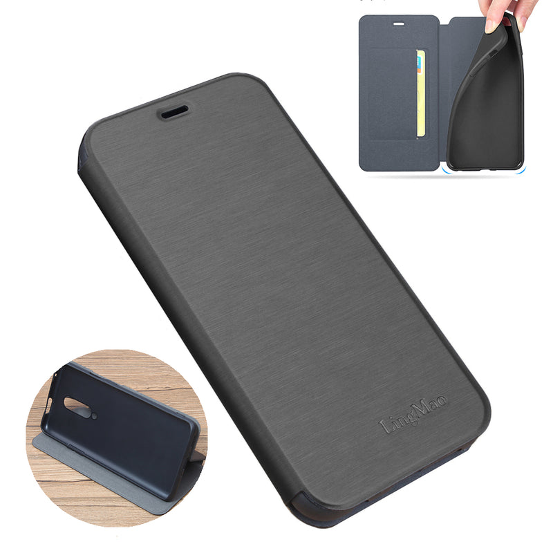 For OnePlus 7 Pro Case Bakeey Flip with Stand Card Slot Full Body Brushed Leather Shockproof Soft Protective Case