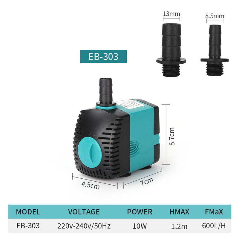 3.5-25W Multifunctional Submersible Pump Ultra Quiet Fountain Pump for Fish Tank Pond Side Suction Water Pump Water-cooled Air Conditioner