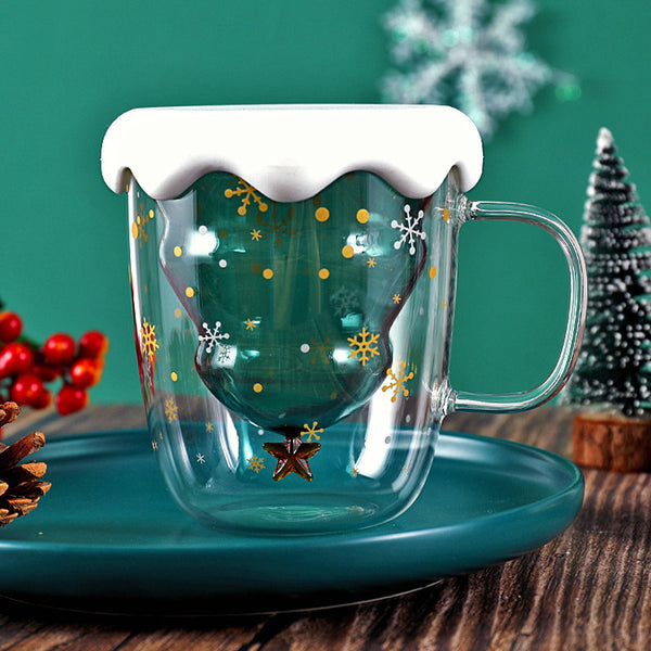 Creative Double-Layer Glass Christmas Tree Star Water Cup Explosion-proof Mug