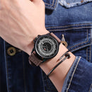 VAVAVOOM Creative Dial Calendar Display Waterproof Leather Men Wristwatch Quartz Watch