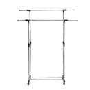 Adjustable Stainless Steel Rolling Rail Movement Cloth Storage Drying Rack Double Bar Hanger Garment