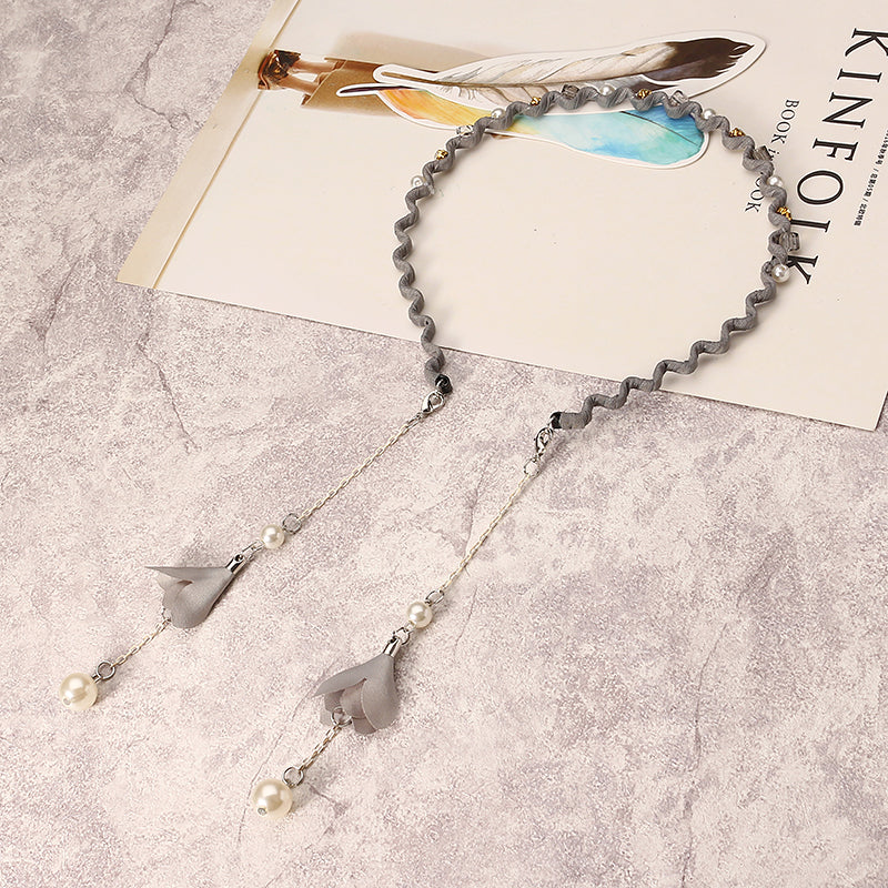 Elegant Hair Band Sweet Flower Pearl Pendant Fake Earrings Headbrand Hair Accessories for Women Girl