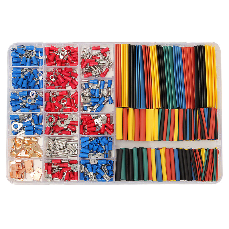 Soloop 350pcs Terminals Connectors + 328pcs 2:1 Heat Shrink Tube Assorted Box Kit