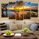 5 Panel Canvas Painting Sunset Lake Tree Seascape Landscape Poster Paintings Wall Art Decor Picture