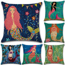 Mermaid Printed Cotton Linen Cushion Cover Square Home Decor Soft Comfortable Pillow Case