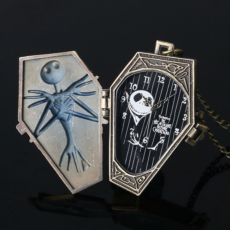 DEFFRUN Nightmare Before Christmas Quartz Pocket Watch Retro Antique Pendant Necklace Children Gift
