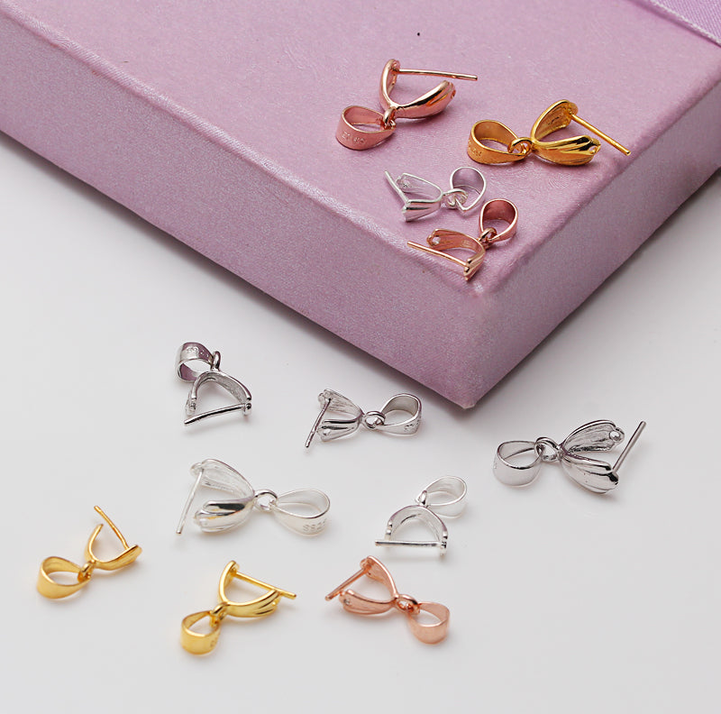 925 Pure Sterling Silver Oval Crystal Buckle Clip DIY Accessories Pendant Pin