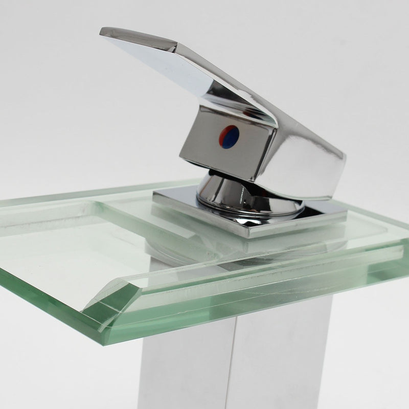 LED Bathroom Sink Faucet Waterfall Water Flow Chrome One Hole/Handle Vessel