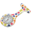 Colored flower pattern Silicone Nurses Brooch Tunic Fob Pocket Watch Stainl C9Y8