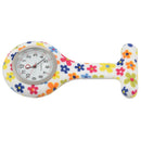 Colored flower pattern Silicone Nurses Brooch Tunic Fob Pocket Watch Stainl C9Y8