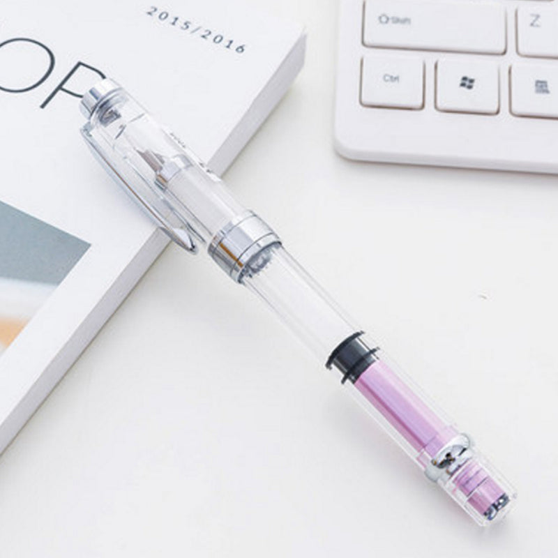 Wing Sung 3008 Piston Transparent Fountain Pen Wingsung Silver EF Nib & Trim Ink Pen Office School Gift