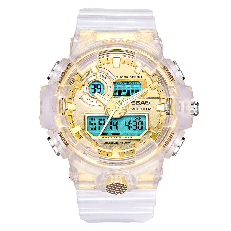 SBAO 8018 Waterproof LED Display Dual Display Watch Transparent Digital Watch