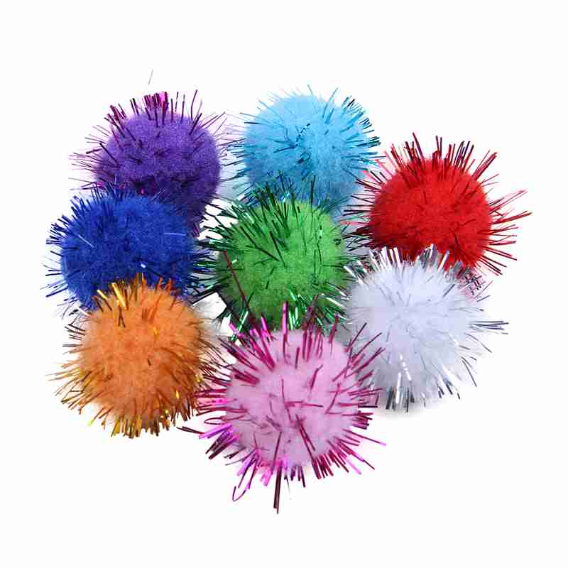 100 pcs Mini Colorful Sparkly Glitter Tinsel pompon Balls Toys Dog Cat Bird