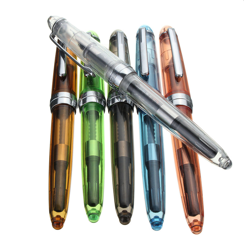 6 Pcs 992 Transparent Fine Nib Fountain Pens Office Supplies Stationery