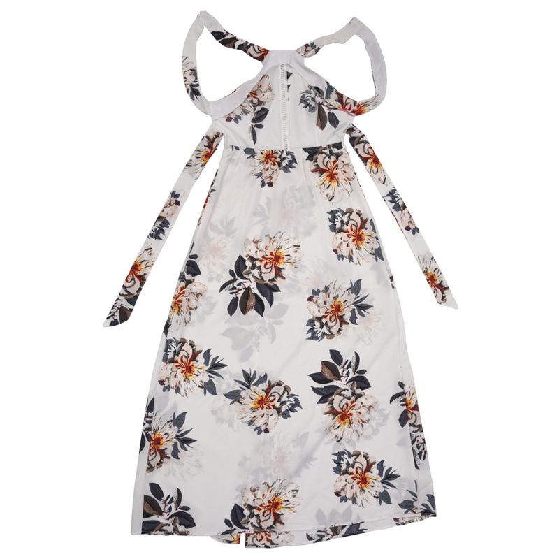 Women's New Fashion Summer Floral Print Halter Chiffon Long Dress Backless  P8D2