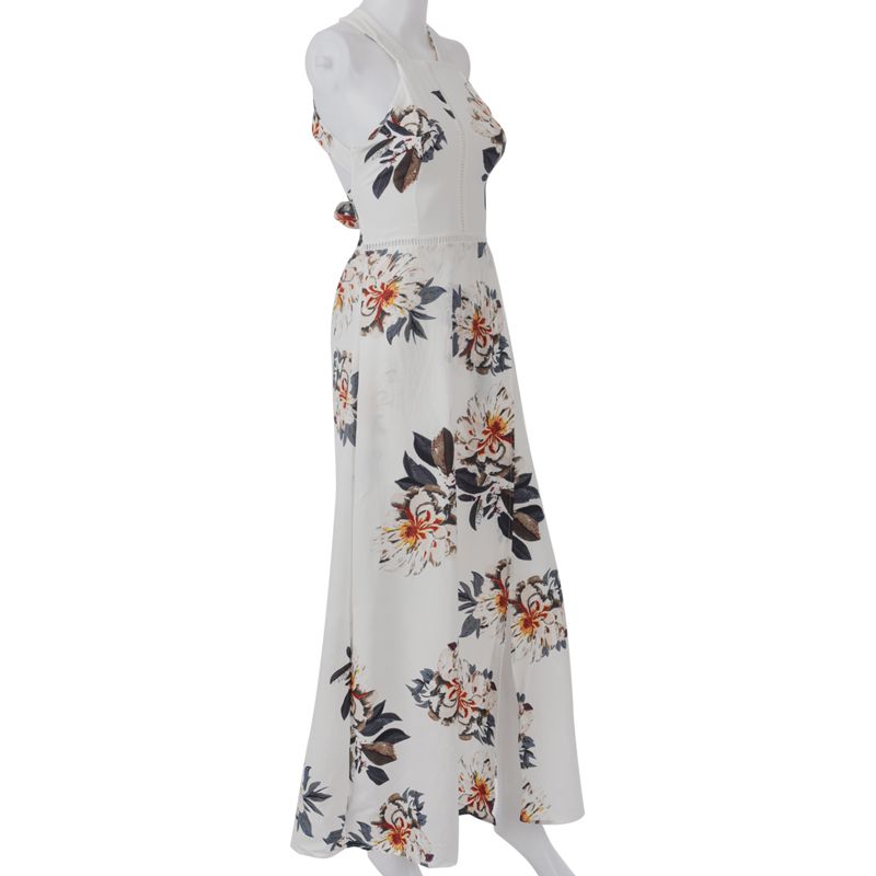 Women's New Fashion Summer Floral Print Halter Chiffon Long Dress Backless  P8D2