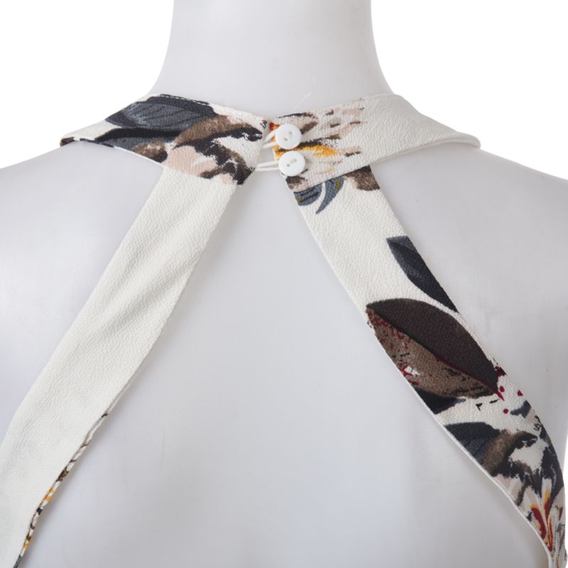 Women's New Fashion Summer Floral Print Halter Chiffon Long Dress Backless  P8D2
