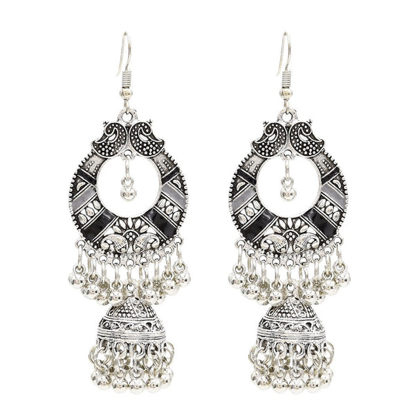 Bohemian Tassel Earring Hallow Bell Drop Earrings Retro Sliver Earrings for Women
