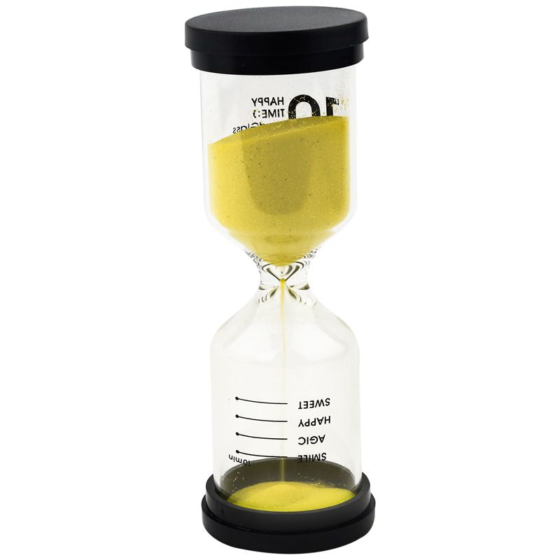 1 Yellow Glass + Sand 10 minute tick time Hourglass With packaging 13*4.3cm J4X4