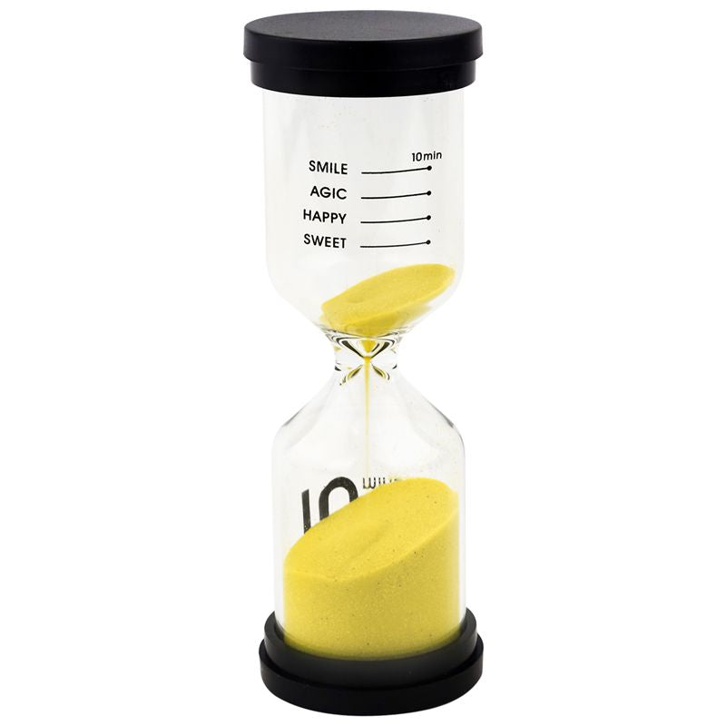 1 Yellow Glass + Sand 10 minute tick time Hourglass With packaging 13*4.3cm J4X4