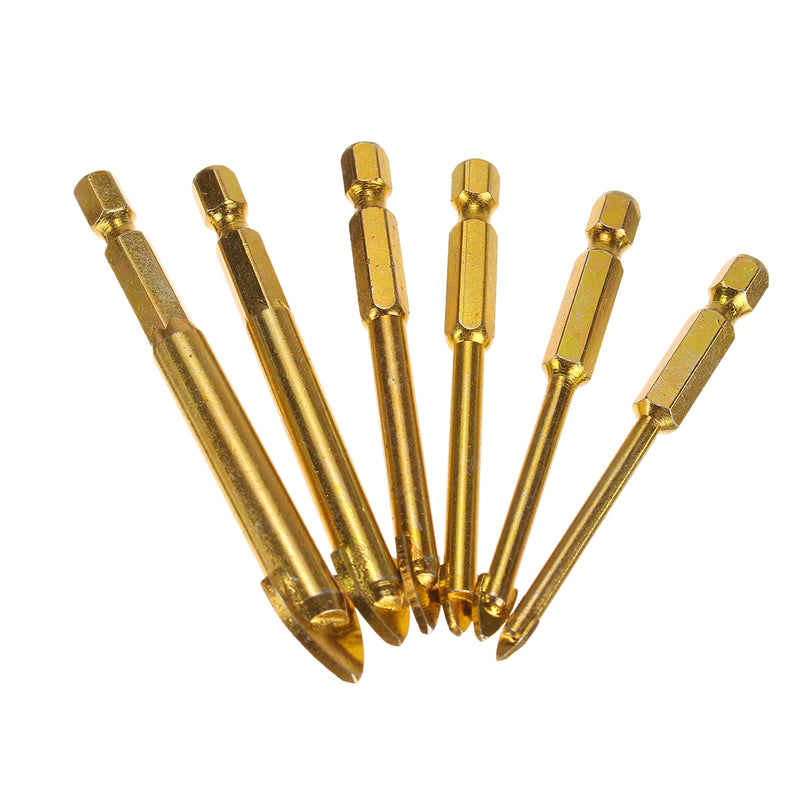 6Pcs 6-12mm Ceramic Tile Glass Drill Bit Set 1/4 Inch Hex Shank Triangle Head Drills