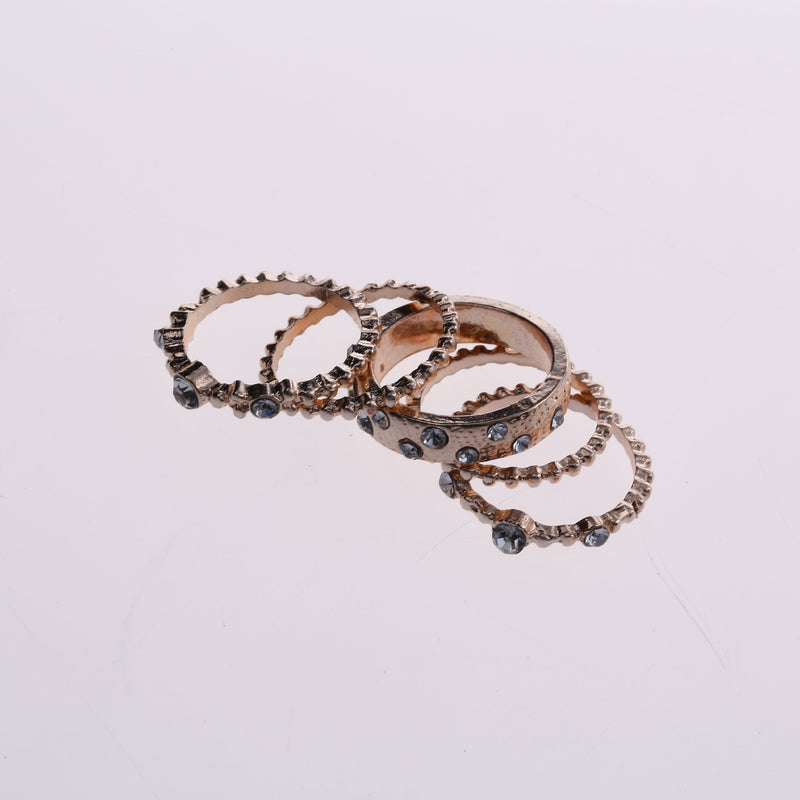 Rose Gold Stackable Ring Set Metal Geometric Rhinestone Inlay Ring