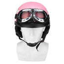Retro Pink Motorcycle Half Face Helmet Biker Scooter With Sun Visor UV Goggles Cafe Racer
