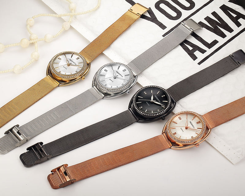 REBIRTH RE115 Diamond Dial Case Women Wrist Watch Full Steel Elegant Design Quartz Watch