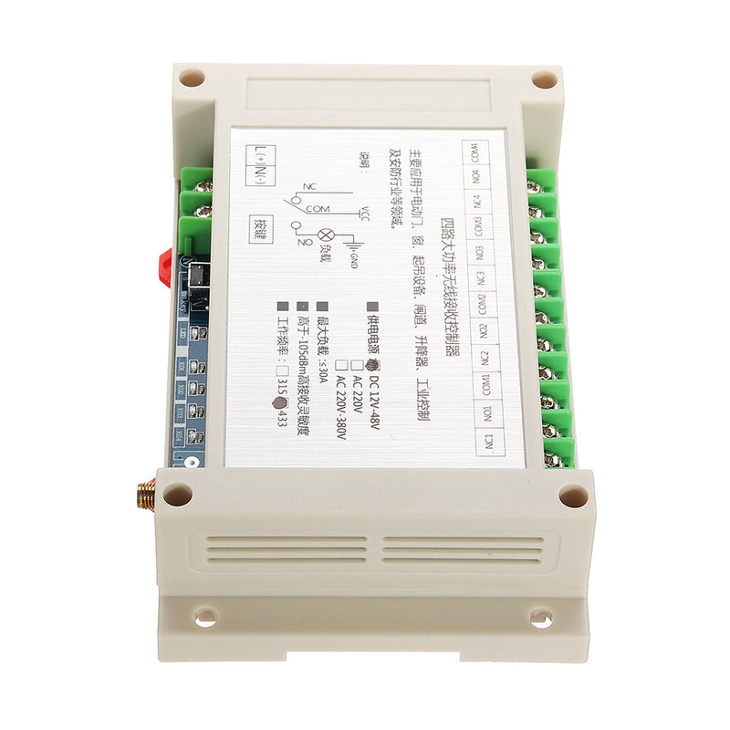 433MHz 4CH Channel Remote Control Switch Module Learning Code DC12-48V 180-700W 30A Four Way Relay