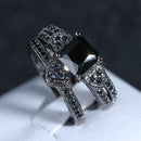 2Pcs/set Classic Engagement Ring Gun Black Zirconia Heart Ring Sets for Women