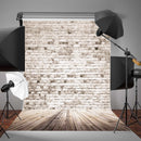 5x7FT Retro White Grey Brick Wall Wood Photography Background Valentine Backdrop Decorations