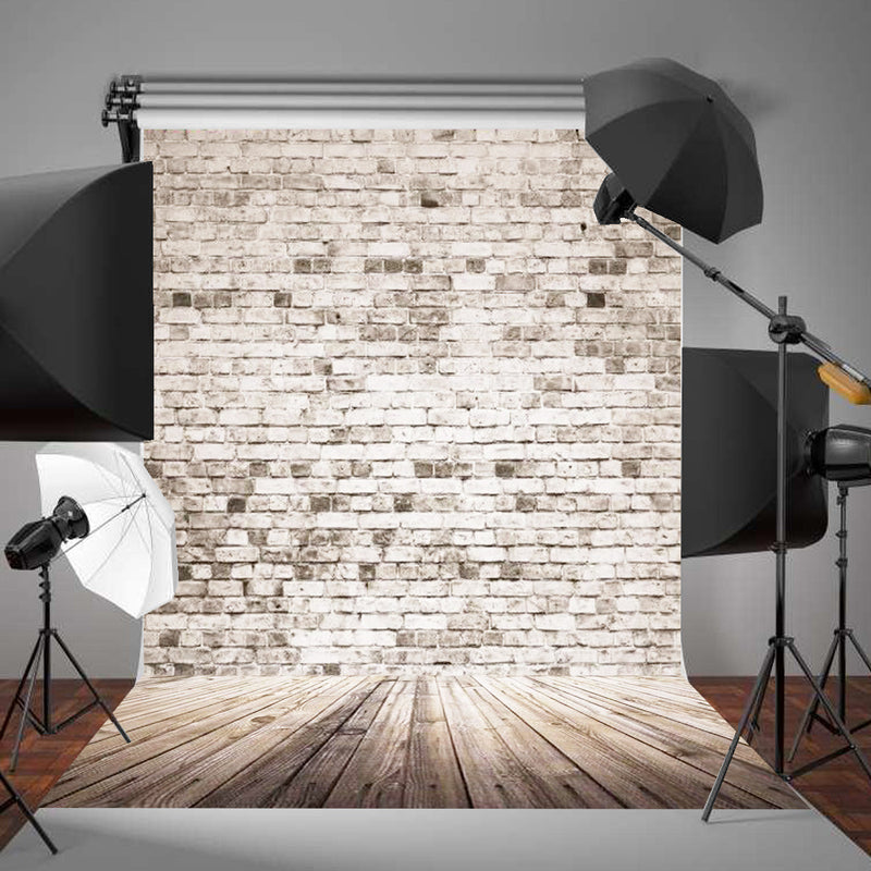 5x7FT Retro White Grey Brick Wall Wood Photography Background Valentine Backdrop Decorations