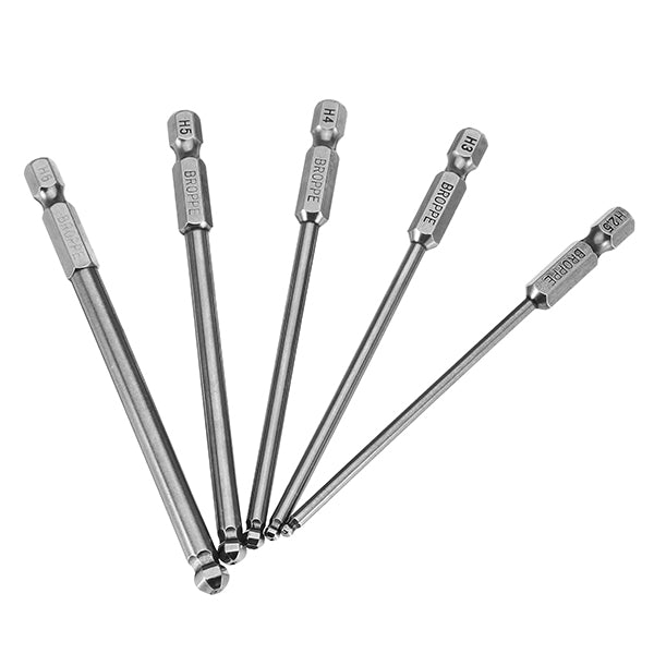 Broppe 5pcs 2.5/3/4/5/6mm 100mm Magnetic Ball Screwdriver Bits 1/4 Inch Hex Shank