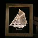 KCASA FL-702 Photo Frame Illuminative LED Night Light Wooden Sailboat Desktop Decorative USB Lamp